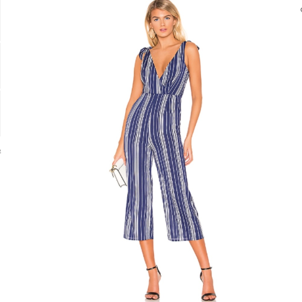 Revolve Superdown Striped Blue and White Jumpsuit